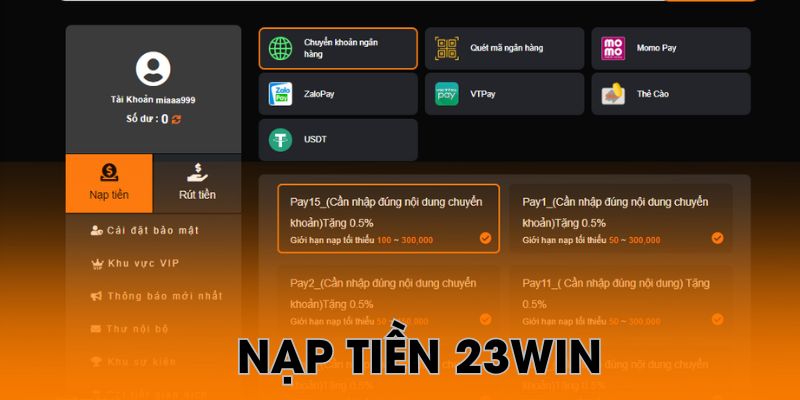 Nạp tiền 23WIN qua ngân hàng